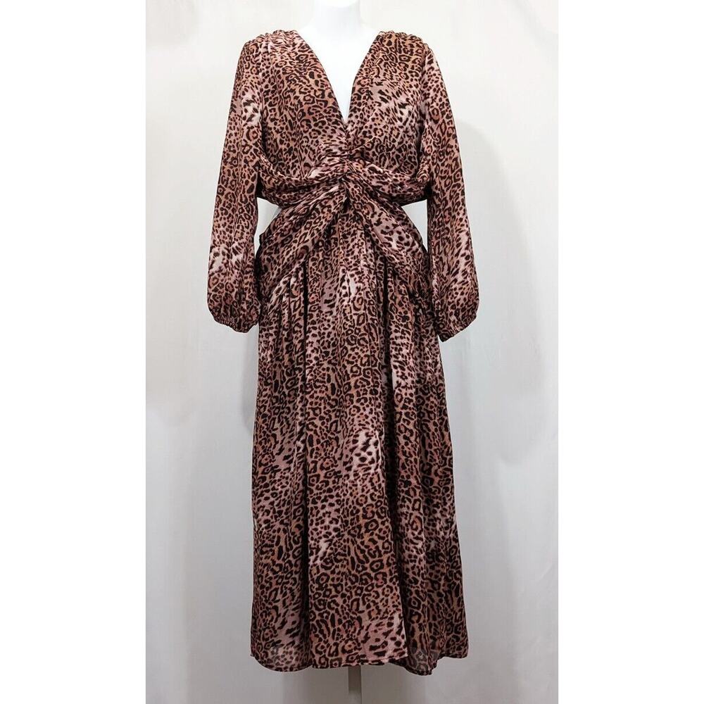Anthropologie Ranna Gill Dress Animal Leopard Print Cut Out Women's Size XL